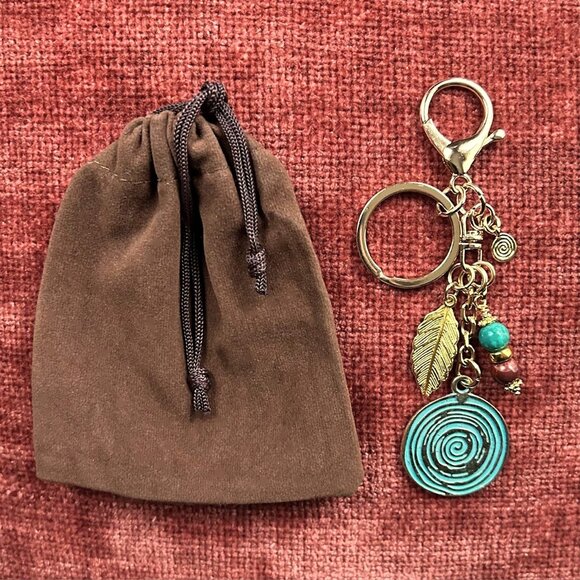 New SPIRAL Bag Charm Verdigris Green Gold Tone ୭ - Picture 3 of 7